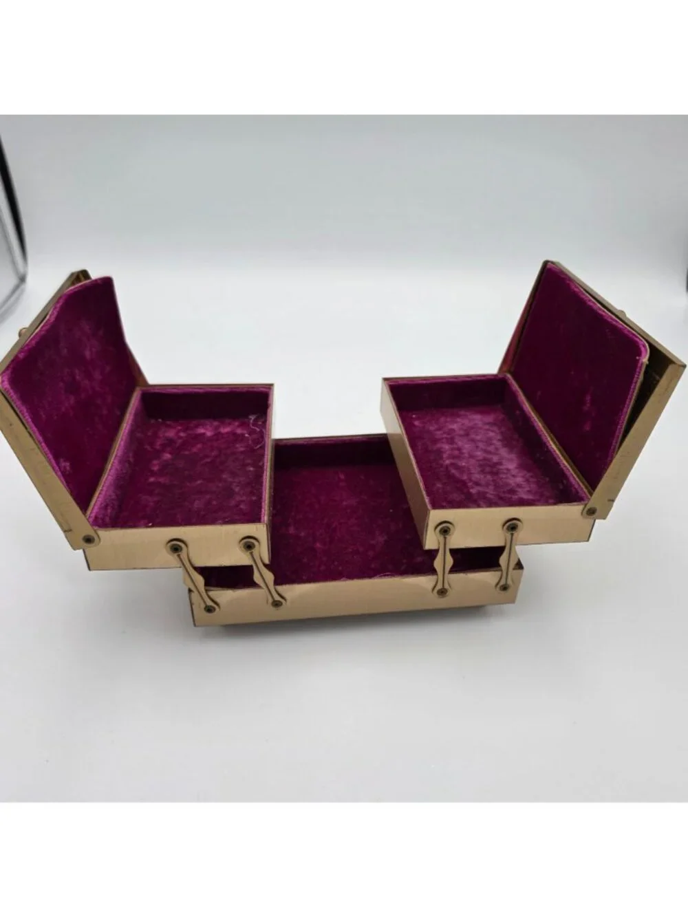 Vintage Gold-Tone Jewelry Box Pearl Embellishments & Velvet Inner Compartments